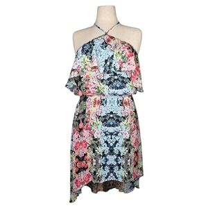 JFW XL Multicolor Floral Halter High Low Ruffle Dress Summer Wedding Guest